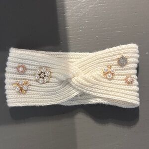 Elegant White Knit Headband with Embellishments